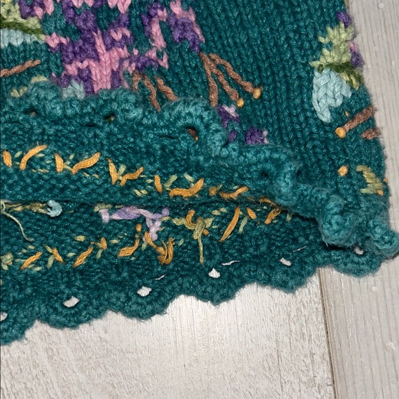 Floral Knit Sweater with Green and Purple Accents and Bows - Picture 3 of 6